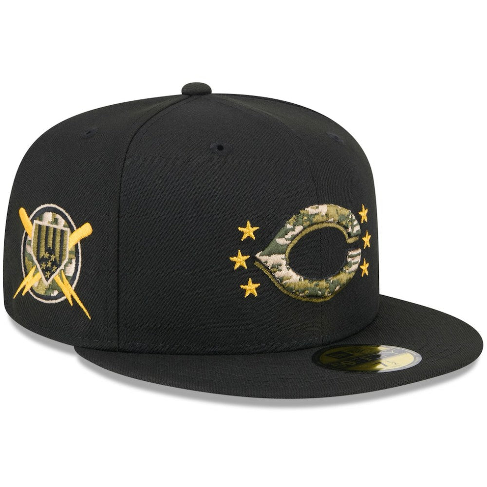 Black Cincinnati Reds New Era 2024 Armed Forces Day On-Field 59FIFTY Fitted Hat