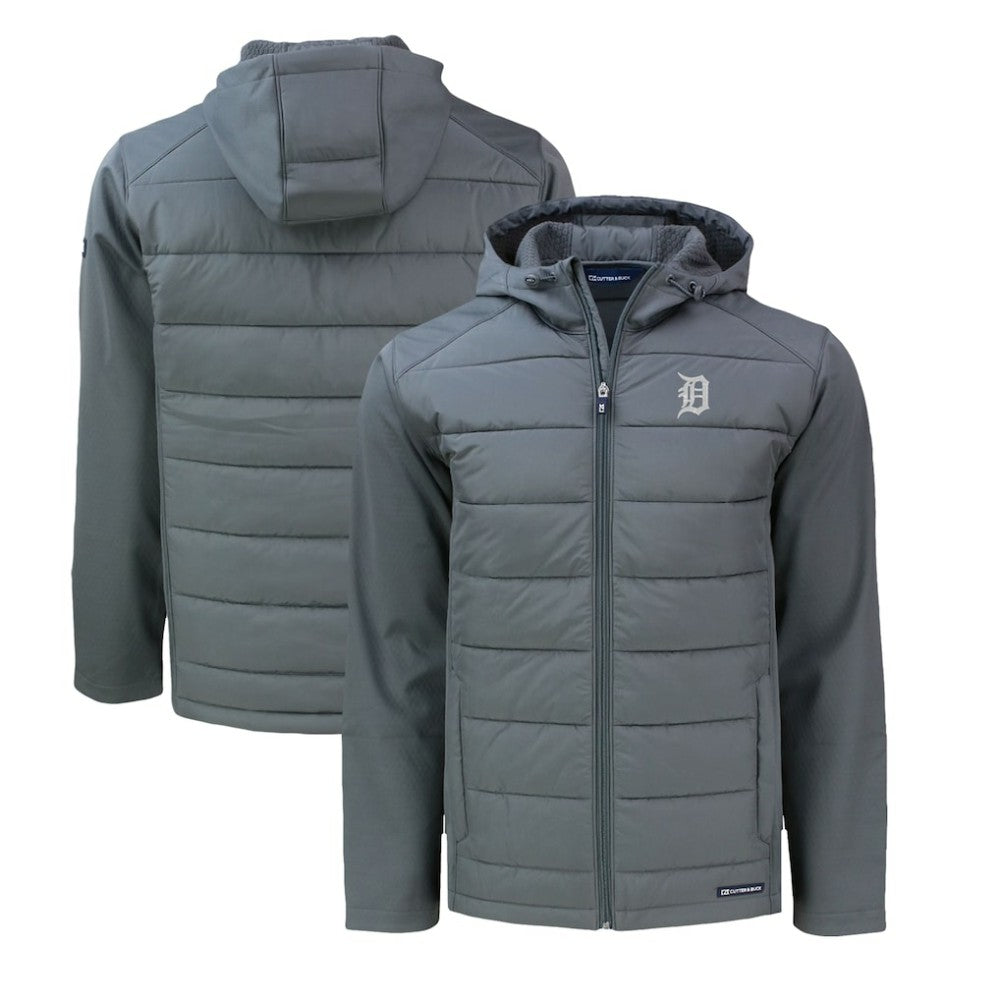 Gray Detroit Tigers Cutter & Buck Big & Tall Evoke Hybrid Eco Softshell Recycled Full-Zip Hoodie