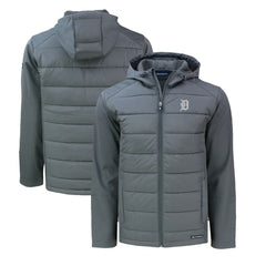 Gray Detroit Tigers Cutter & Buck Big & Tall Evoke Hybrid Eco Softshell Recycled Full-Zip Hoodie