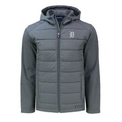 Gray Detroit Tigers Cutter & Buck Big & Tall Evoke Hybrid Eco Softshell Recycled Full-Zip Hoodie