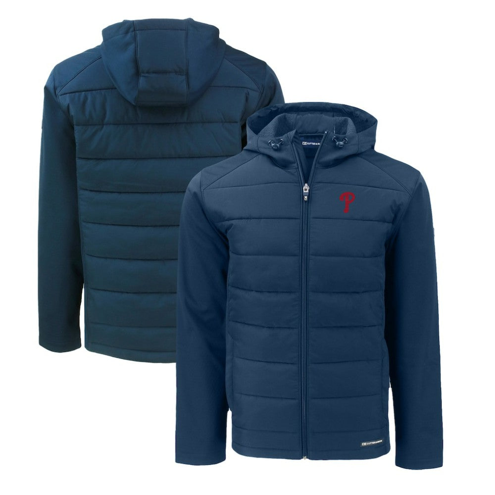Navy Philadelphia Phillies Cutter & Buck Big & Tall Evoke Hybrid Eco Softshell Recycled Full-Zip Hoodie