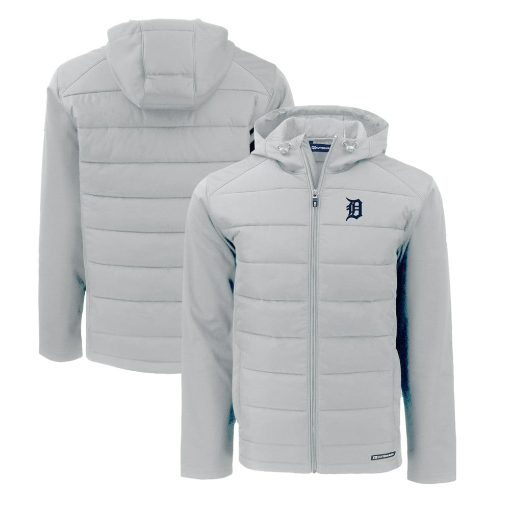 Gray Detroit Tigers Cutter & Buck Evoke Hybrid Eco Softshell Recycled Full-Zip Hoodie