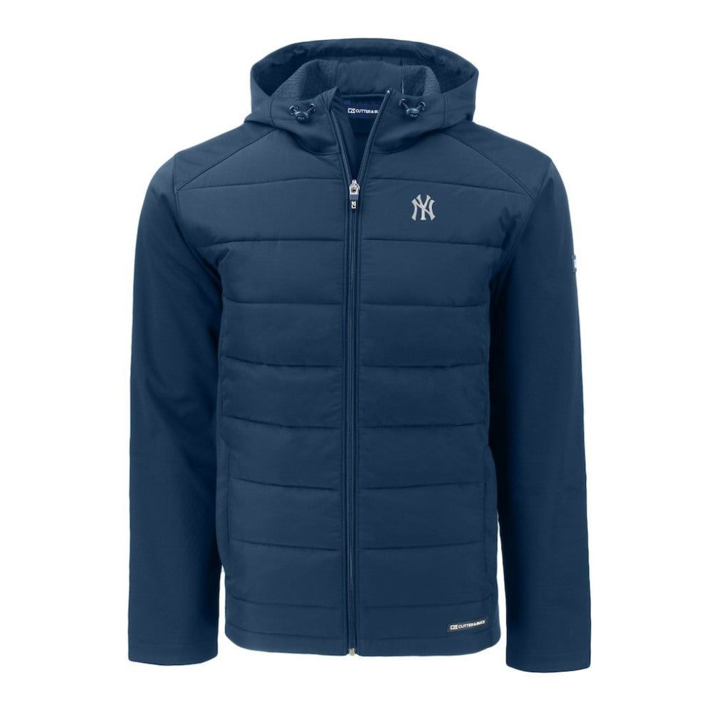 Navy New York Yankees Cutter & Buck Evoke Hybrid Eco Softshell Recycled Full-Zip Hoodie