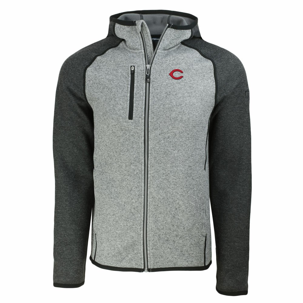 Heather Charcoal/Heather Gray Cincinnati Reds Cutter & Buck Mainsail Full-Zip Hooded Jacket