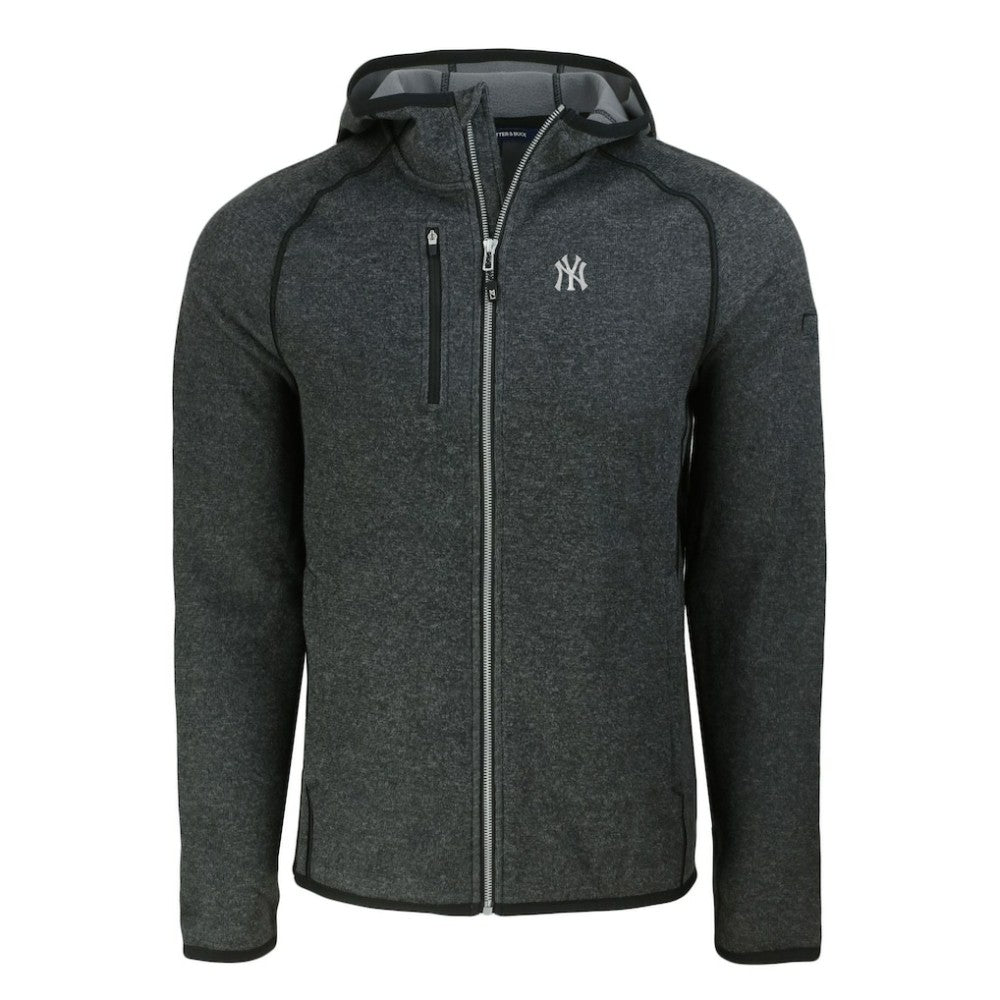 Heather Charcoal New York Yankees Cutter & Buck Mainsail Full-Zip Hooded Jacket