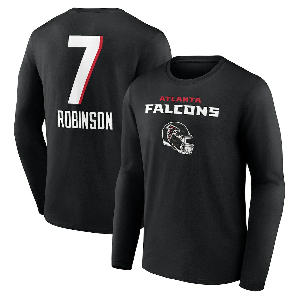 Bijan Robinson  Team Wordmark Name & Number Long Sleeve T-Shirt - Atlanta Falcons T-shirts