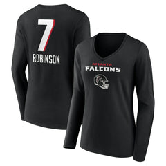 Bijan Robinson  Women's Team Wordmark Name & Number Long Sleeve V-Neck T-Shirt - Atlanta Falcons T-shirts