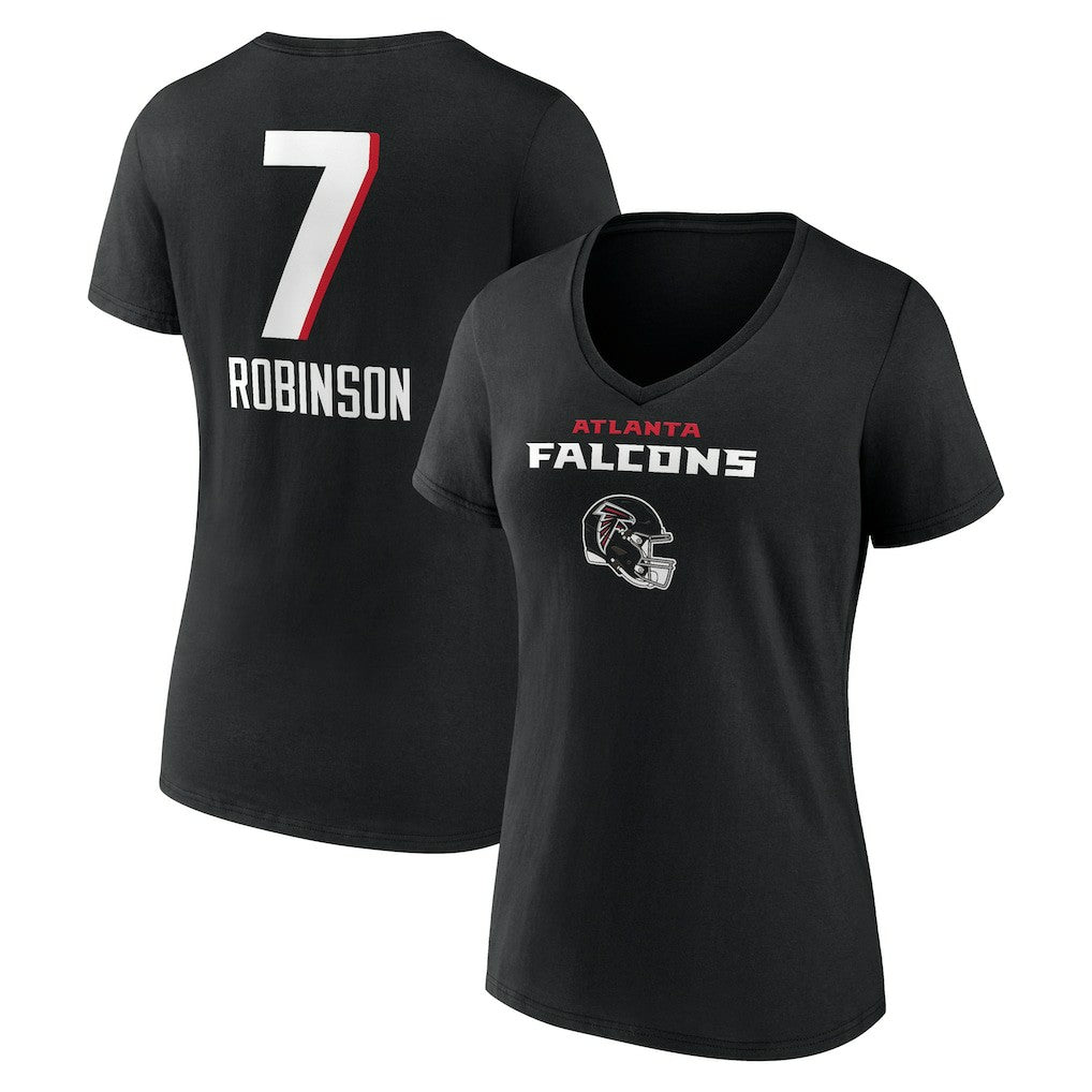 Bijan Robinson  Women's Team Wordmark Name & Number V-Neck T-Shirt - Atlanta Falcons T-shirts