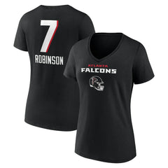 Bijan Robinson  Women's Team Wordmark Name & Number V-Neck T-Shirt - Atlanta Falcons T-shirts