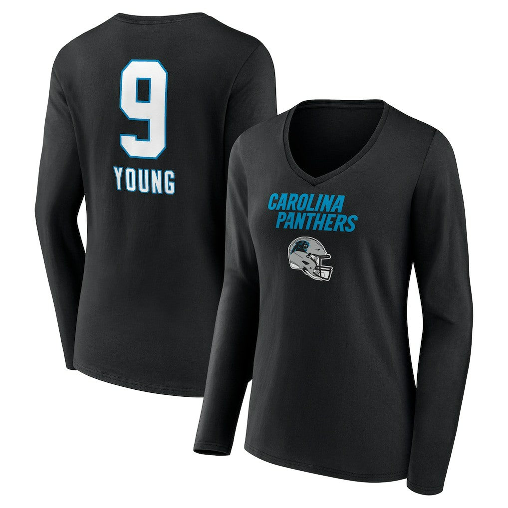 Bryce Young  Women's Team Wordmark Name & Number Long Sleeve V-Neck T-Shirt - Carolina Panthers T-shirts