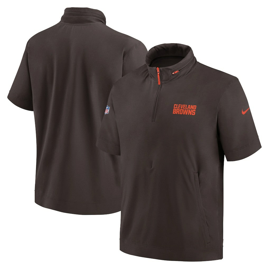 2024 Sideline Coach Short Sleeve Half-Zip Hoodie Jacket - Cleveland Browns Hoodies