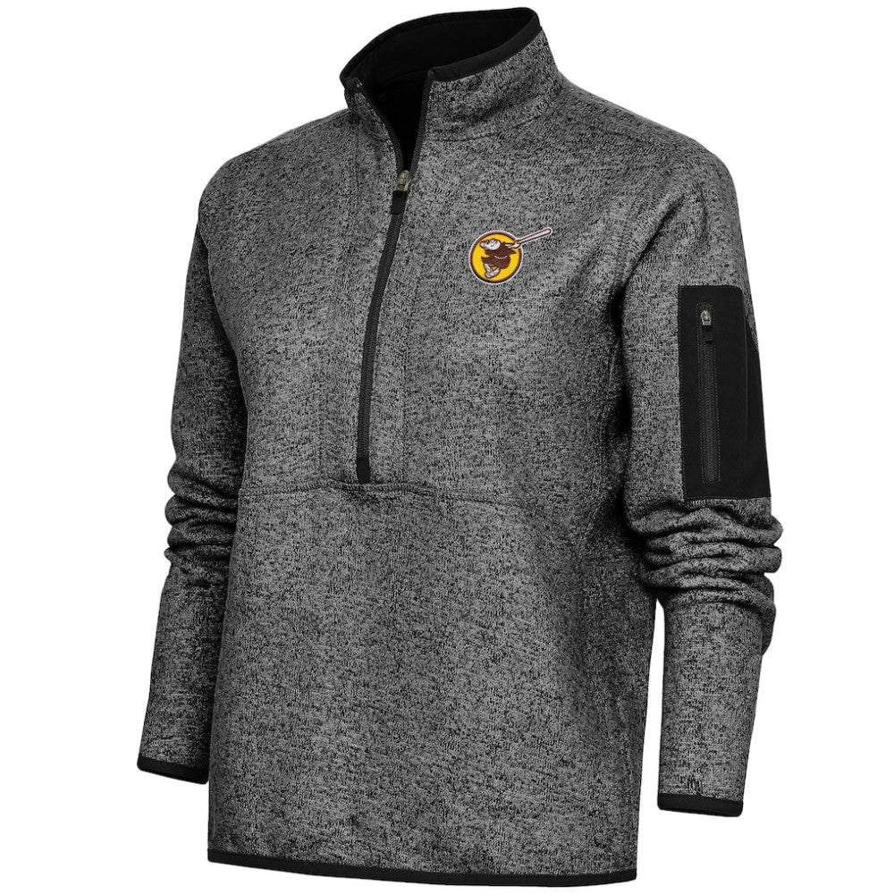 Heather Black San Diego Padres Antigua Women's Cooperstown Logo Fortune Quarter-Zip Pullover Jacket