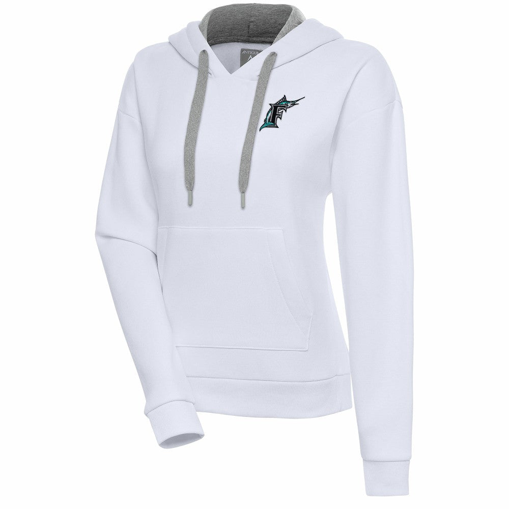 White Florida Marlins Antigua Women's Cooperstown Victory Pullover Hoodie