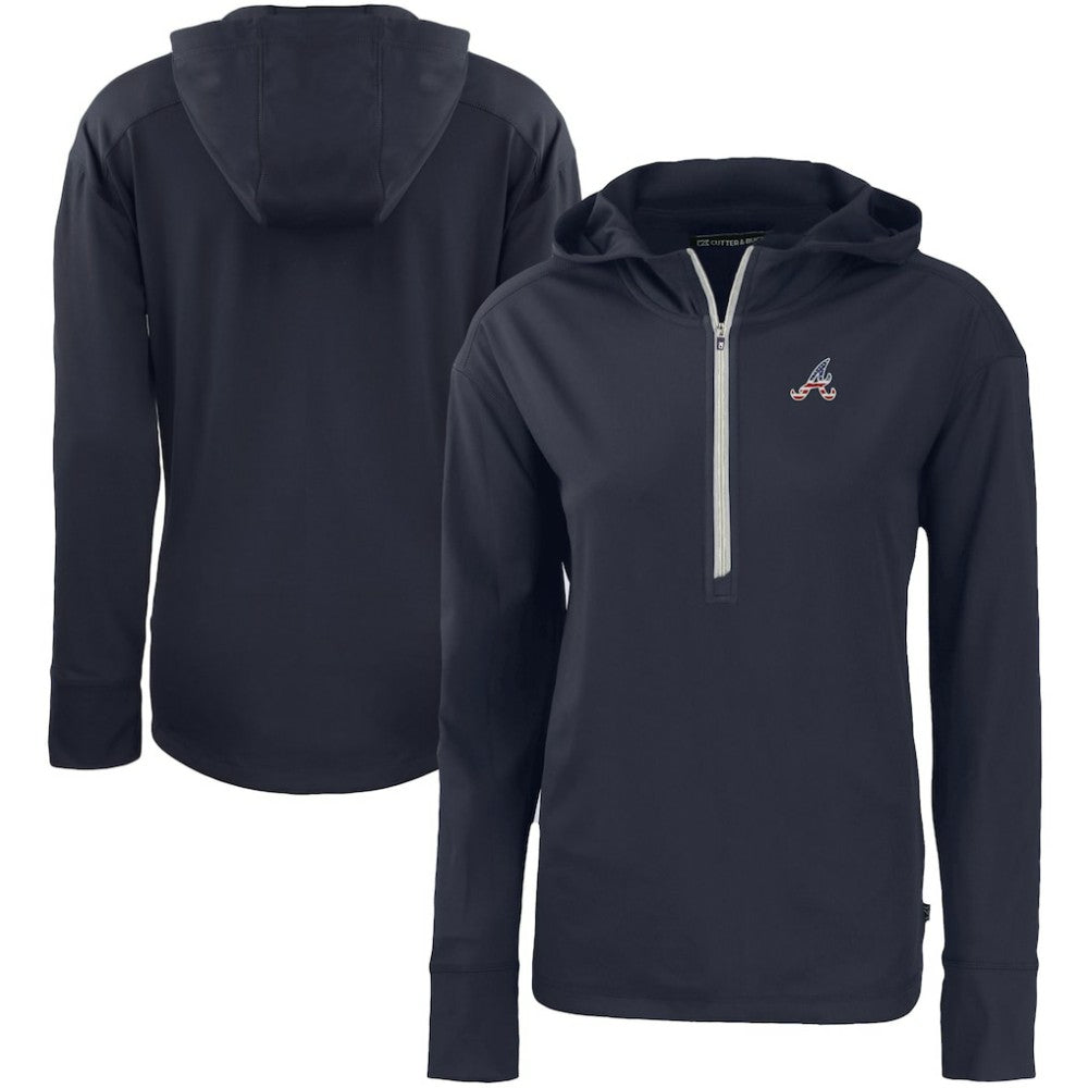 Navy Atlanta Braves Cutter & Buck Women's Daybreak Eco Recycled Half-Zip Hoodie
