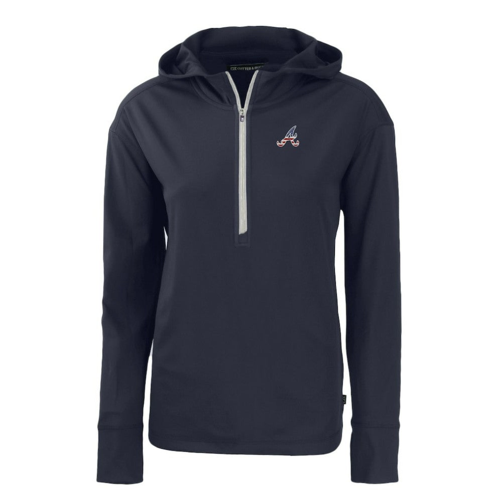 Navy Atlanta Braves Cutter & Buck Women's Daybreak Eco Recycled Half-Zip Hoodie