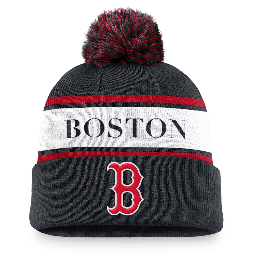 Navy Boston Red Sox Nike Team Stripe Peak Cuffed Knit Hat with Pom
