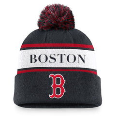 Navy Boston Red Sox Nike Team Stripe Peak Cuffed Knit Hat with Pom