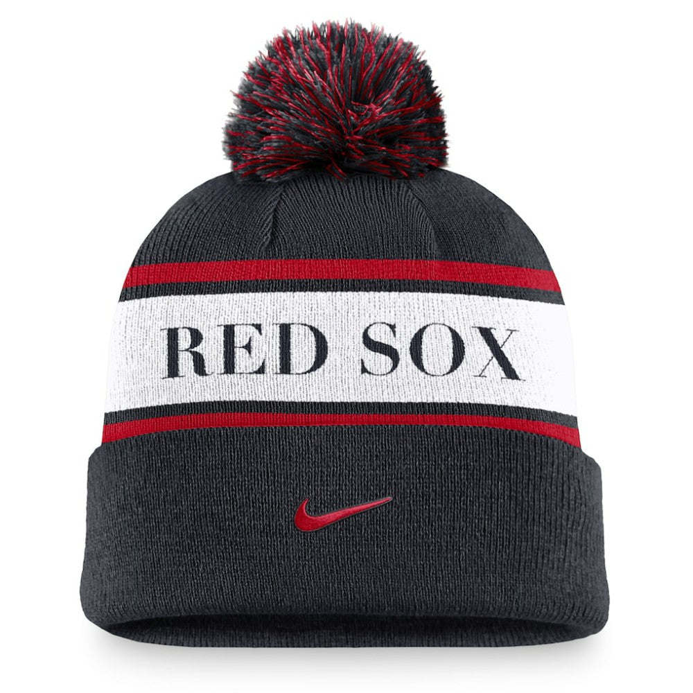 Navy Boston Red Sox Nike Team Stripe Peak Cuffed Knit Hat with Pom