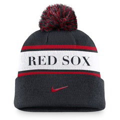 Navy Boston Red Sox Nike Team Stripe Peak Cuffed Knit Hat with Pom