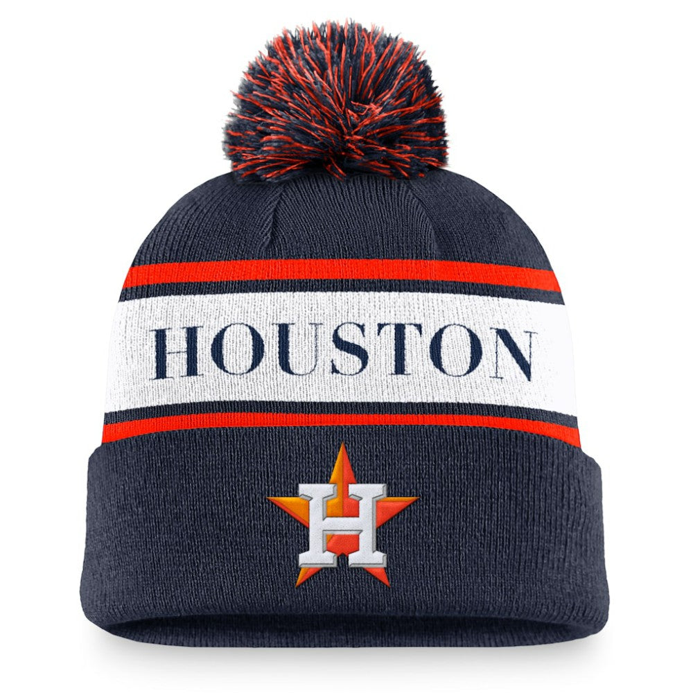 Navy Houston Astros Nike Team Stripe Peak Cuffed Knit Hat with Pom