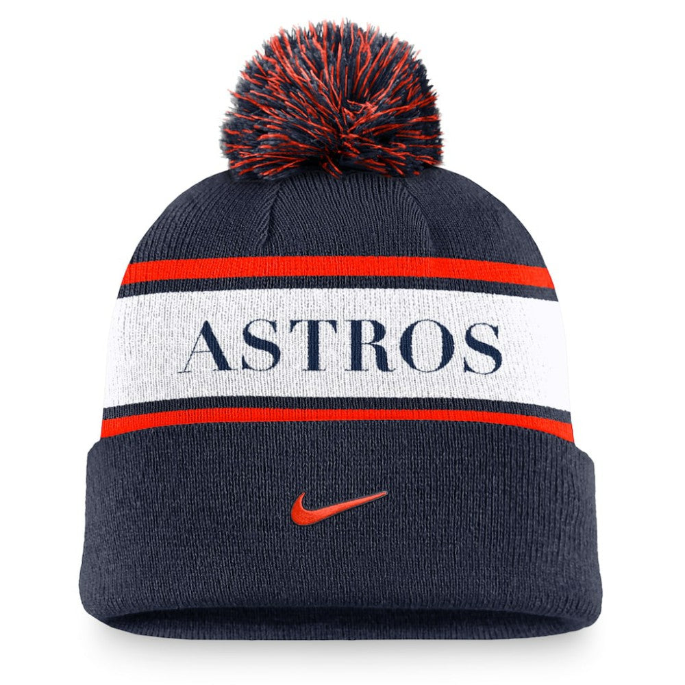 Navy Houston Astros Nike Team Stripe Peak Cuffed Knit Hat with Pom