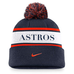 Navy Houston Astros Nike Team Stripe Peak Cuffed Knit Hat with Pom