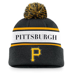 Black Pittsburgh Pirates Nike Team Stripe Peak Cuffed Knit Hat with Pom