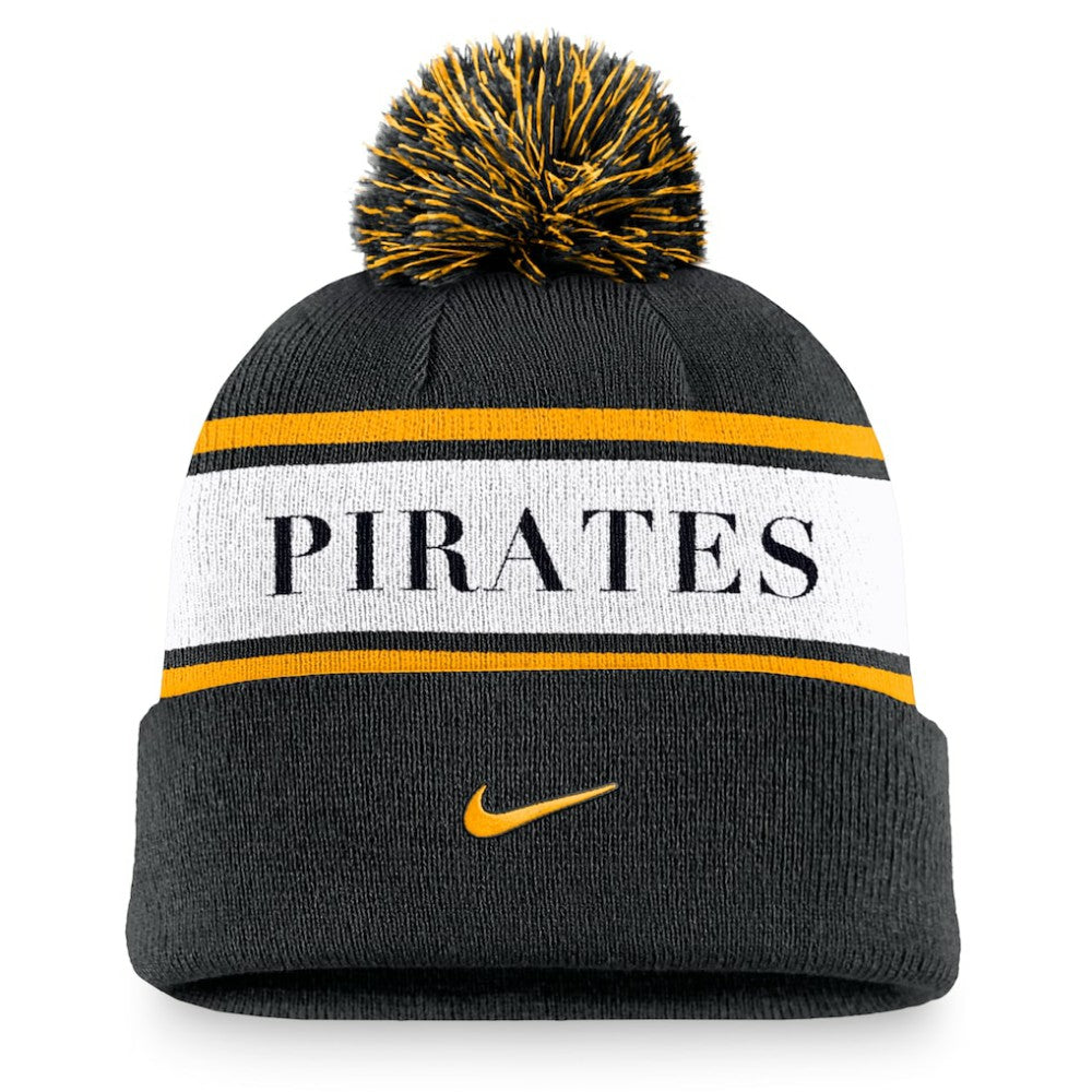 Black Pittsburgh Pirates Nike Team Stripe Peak Cuffed Knit Hat with Pom