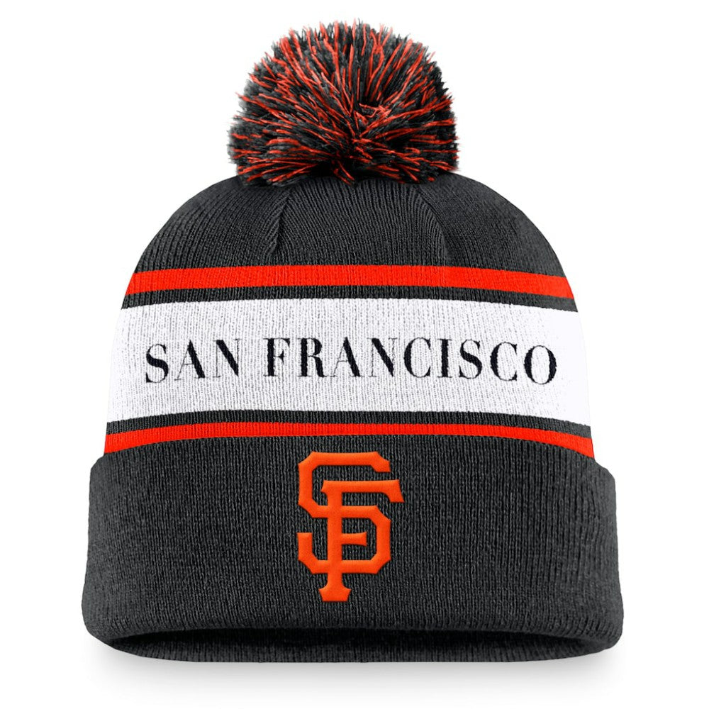 Black San Francisco Giants Nike Team Stripe Peak Cuffed Knit Hat with Pom