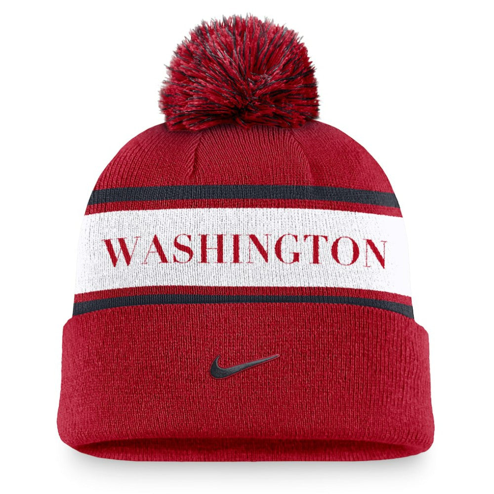 Red Washington Nationals Nike Team Stripe Peak Cuffed Knit Hat with Pom