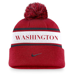 Red Washington Nationals Nike Team Stripe Peak Cuffed Knit Hat with Pom