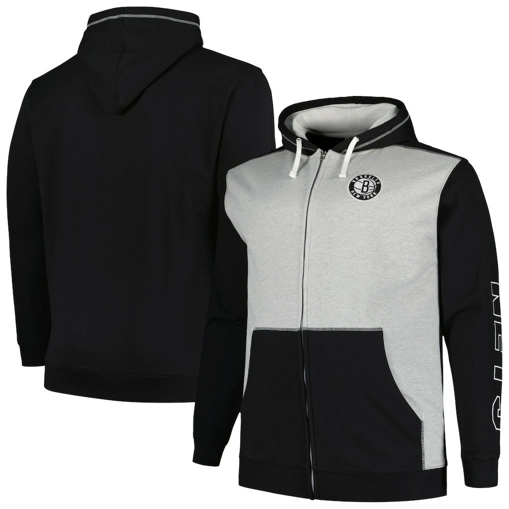 Fanatics Brooklyn Nets Big & Tall Contrast Pieced Stitched Full-Zip Hoodie