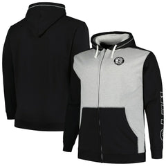 Fanatics Brooklyn Nets Big & Tall Contrast Pieced Stitched Full-Zip Hoodie