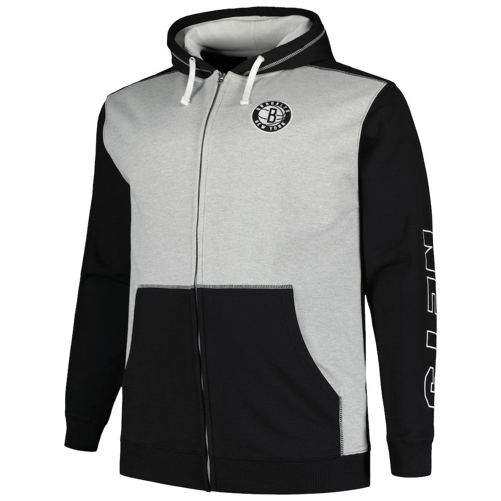 Fanatics Brooklyn Nets Big & Tall Contrast Pieced Stitched Full-Zip Hoodie