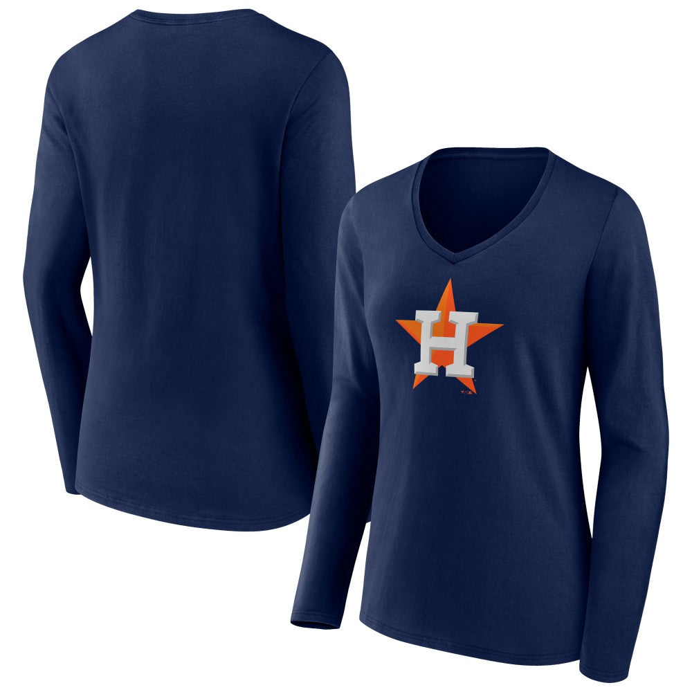 Navy Houston Astros Fanatics Women's Official Logo V-Neck Long Sleeve T-Shirt