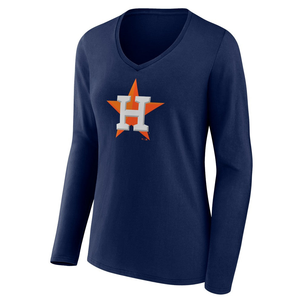Navy Houston Astros Fanatics Women's Official Logo V-Neck Long Sleeve T-Shirt