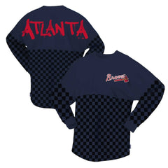 Navy Atlanta Braves Fanatics Women's Checker Print Long Sleeve T-Shirt