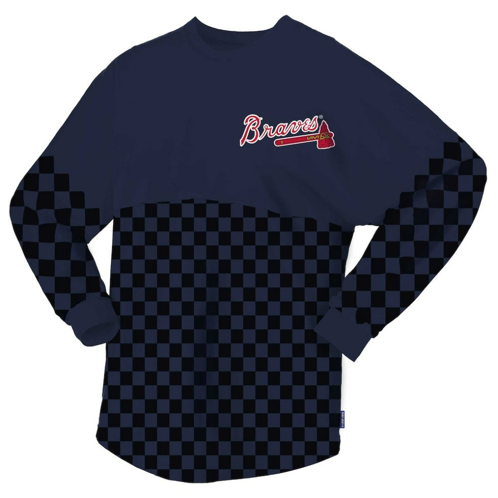 Navy Atlanta Braves Fanatics Women's Checker Print Long Sleeve T-Shirt