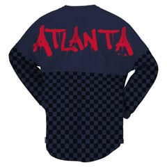 Navy Atlanta Braves Fanatics Women's Checker Print Long Sleeve T-Shirt