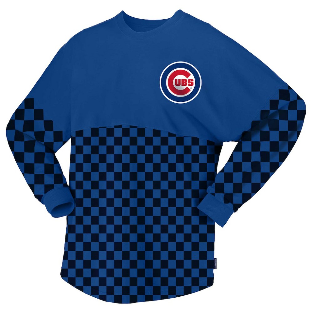 Royal Chicago Cubs Fanatics Women's Checker Print Long Sleeve T-Shirt