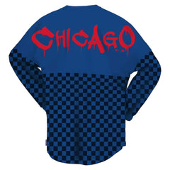 Royal Chicago Cubs Fanatics Women's Checker Print Long Sleeve T-Shirt