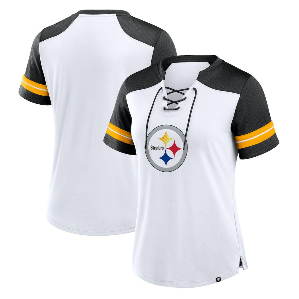 Women's Foiled Primary Lace-Up T-Shirt - Pittsburgh Steelers T-shirts