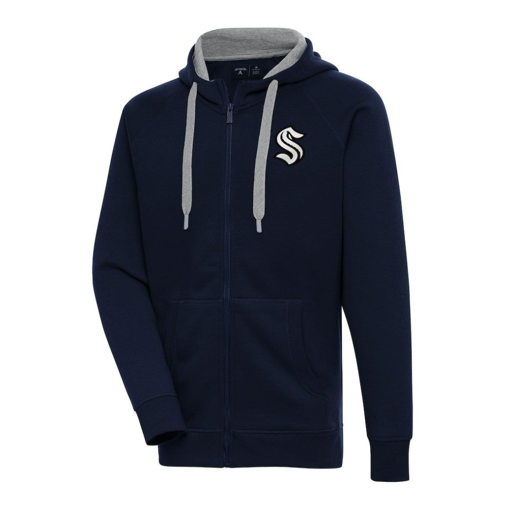 NHL Seattle Kraken Antigua Metallic Logo Victory Full-Zip Hoodie