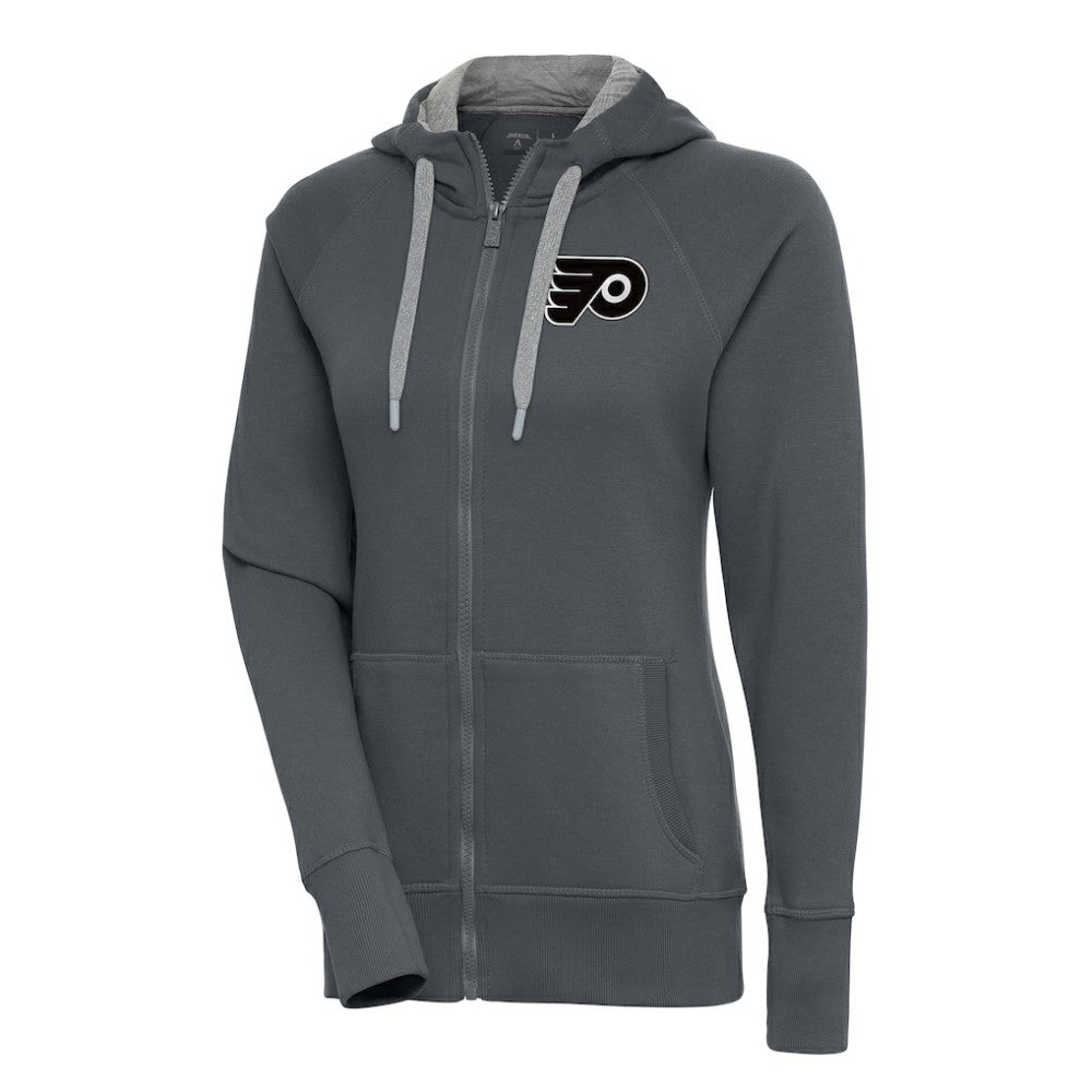 NHL Philadelphia Flyers Antigua Women's Metallic Logo Victory Full-Zip Hoodie