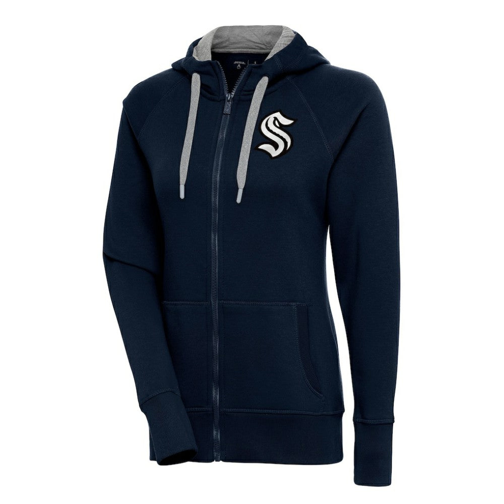 NHL Seattle Kraken Antigua Women's Metallic Logo Victory Full-Zip Hoodie