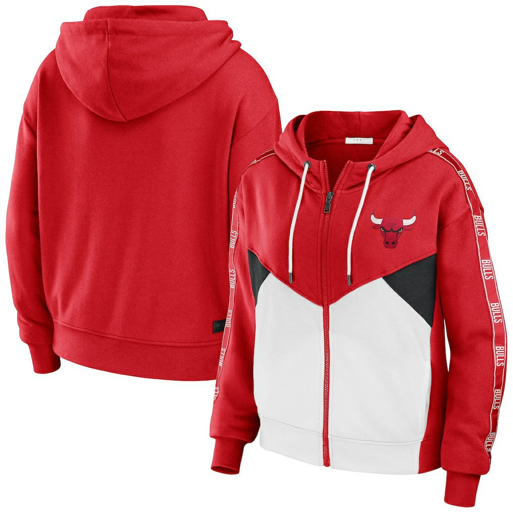 Chicago Bulls WEAR by Erin Andrews Women's Color-Block Full-Zip Hoodie