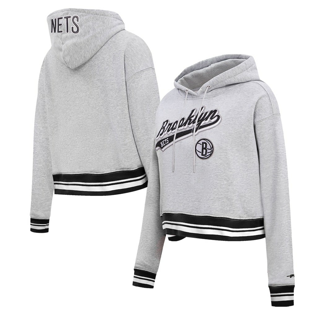 Brooklyn Nets Pro Standard Women's Script Tail Cropped Pullover Hoodie