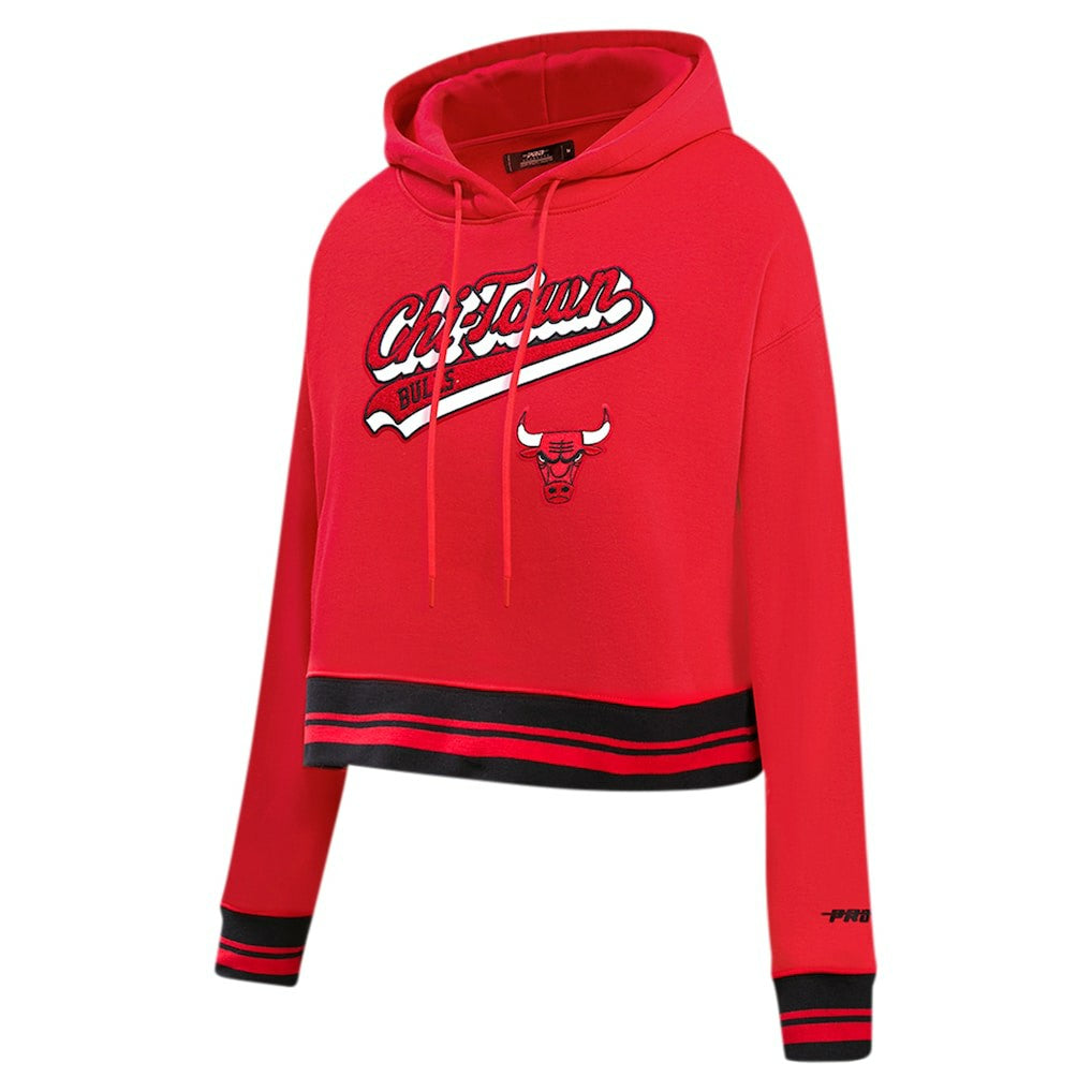 Chicago Bulls Pro Standard Women's Script Tail Cropped Pullover Hoodie