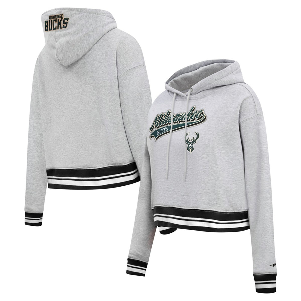Milwaukee Bucks Pro Standard Women's Script Tail Cropped Pullover Hoodie