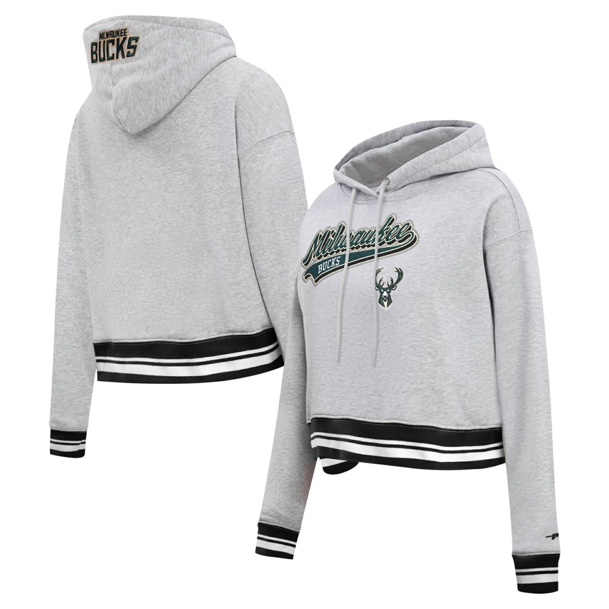 Milwaukee Bucks Pro Standard Women's Script Tail Cropped Pullover Hoodie